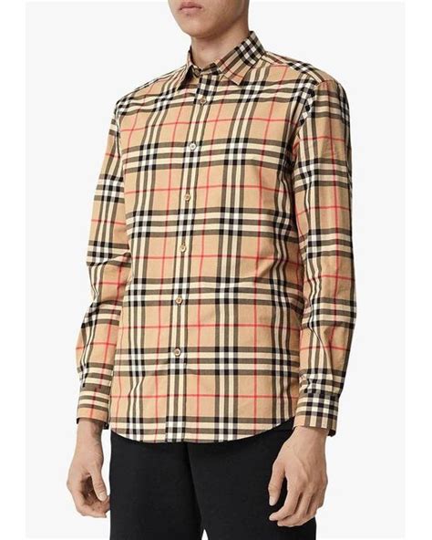 burberry 8020863|Burberry Vintage Check Cotton Poplin Shirt Beige Men's .